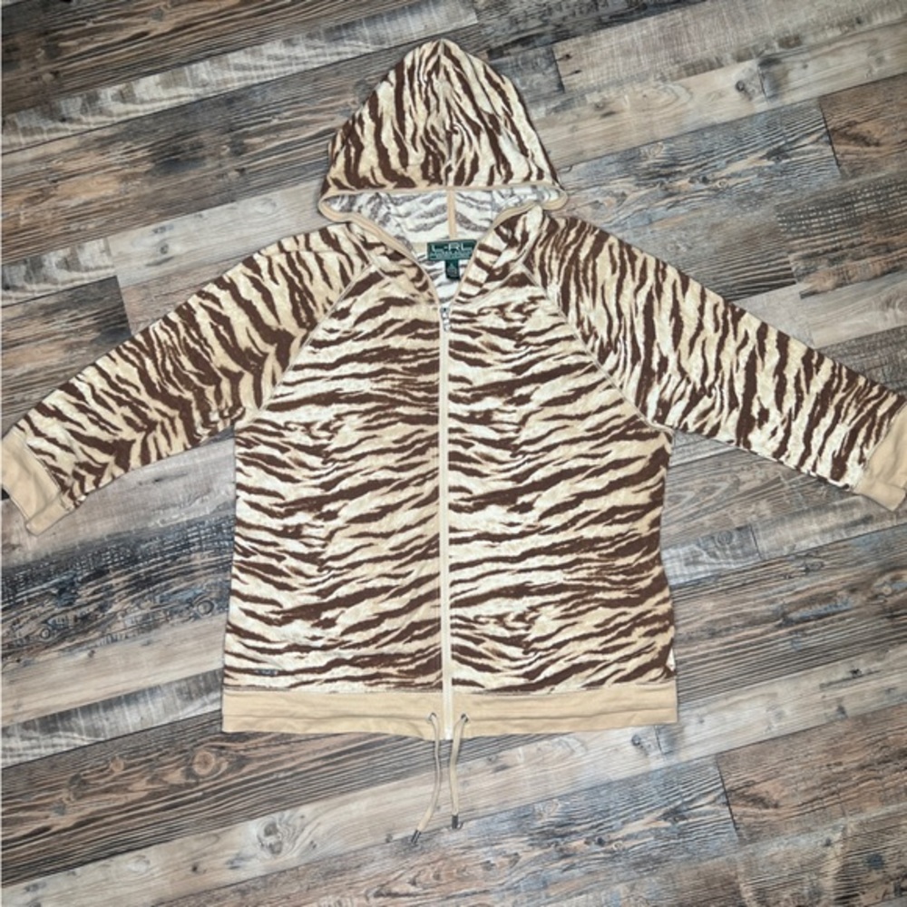 Lauren Ralph Lauren‎ Brown/Tan Zebra Print 3/4 Sleeve Jacket